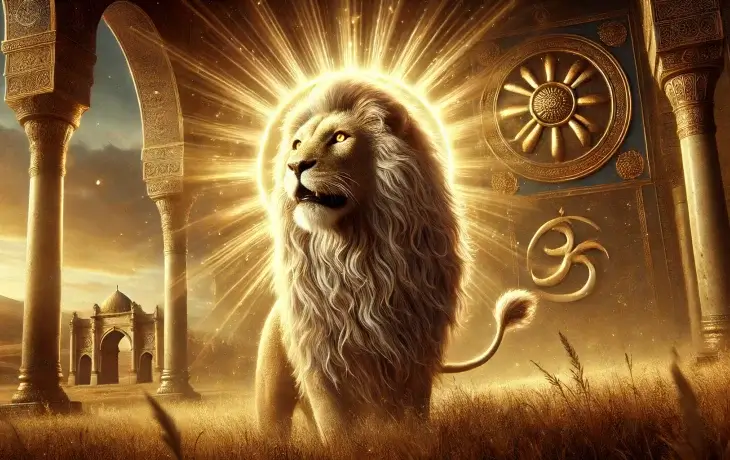 Altın Arslan – hükümdarlığın ve adaletin simgesi, göğün kudretini ve kağanın ilahi kutunu temsil eder